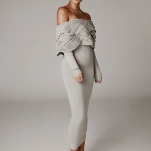 JUXLABEL Grey Cecil Knit off shoulder sweater Dress